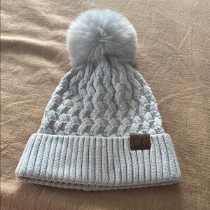 CC Boutique Gray Knit Pom-Pom Hat